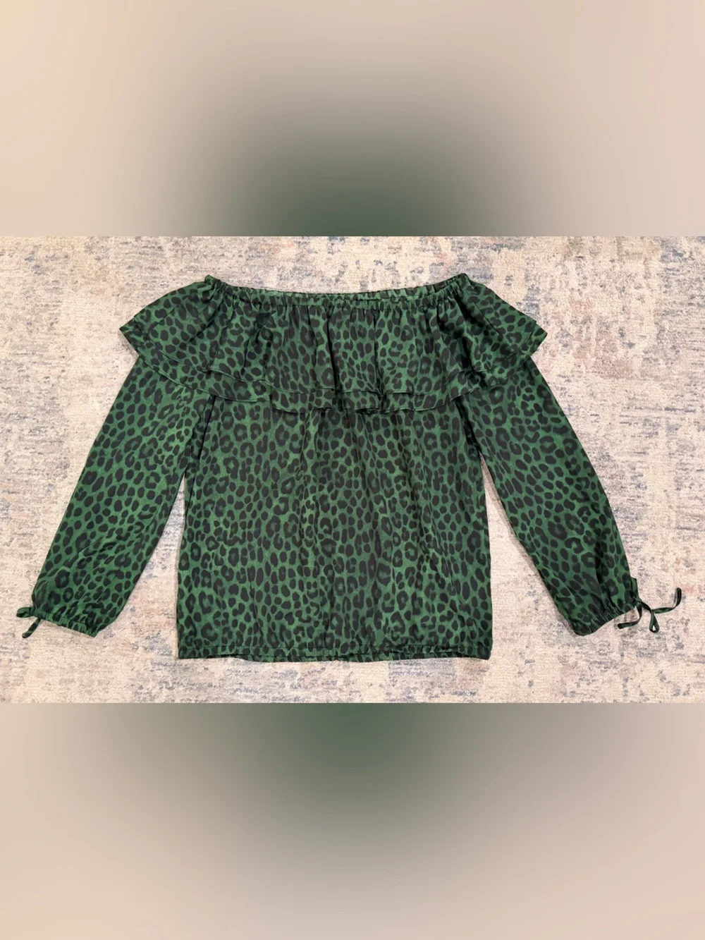 Michael Kors Green and Black Off-Shoulder Leopard Print Top